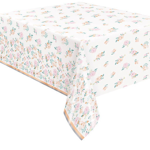Foil Pink Blooms Tablecover | 1ct