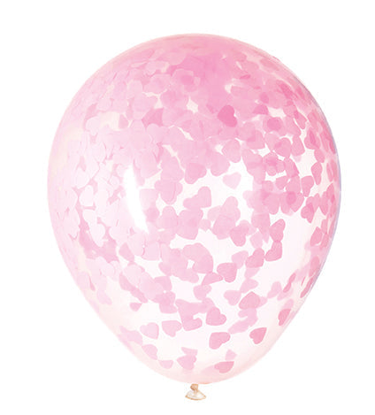 Clear Pink Heart Confetti Balloon 16in | 5ct