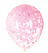 Clear 16-inch latex balloon filled with pink heart-shaped confetti on a white background.