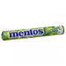 Mentos Green Apple: a roll of chewy candies, green in color. Individually wrapped, 1.32 oz size.