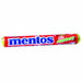 Mentos Strawberry: a roll of chewy candies, red in color. Sold in a 1.32 oz foil-wrapped roll, printed with the brand name and product.
