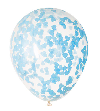 Clear Blue Heart Confetti Latex Balloon Pack 16in | 5ct