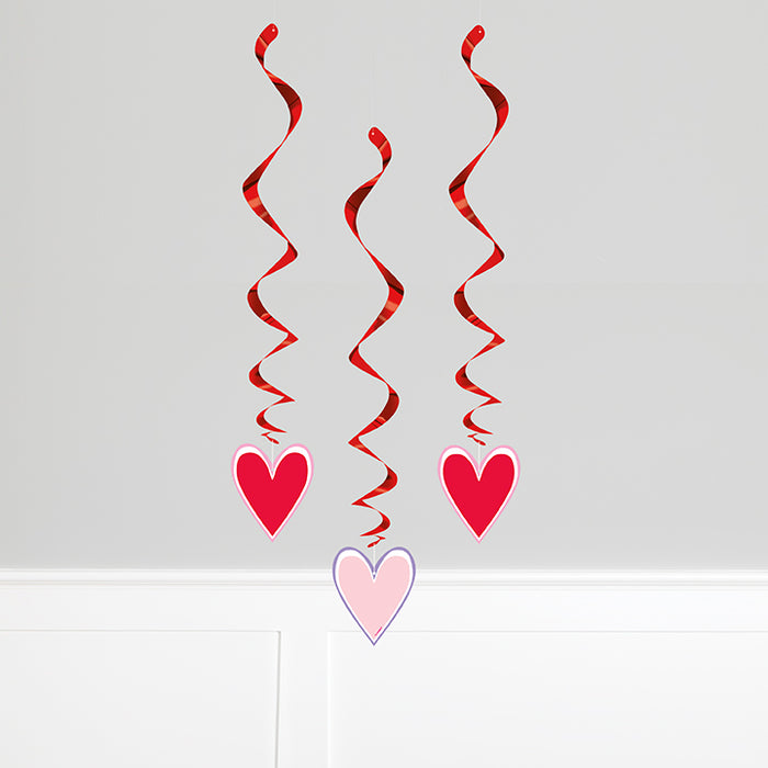 Valentine's Pink and Red Heart Hanging Swirl Decorations 26" | 3ct