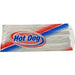 A package of hot dog foil bags featuring red and blue diagonal stripes with a red oval logo containing the text "Hot Dog" in blue letters.