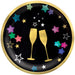 A 7 inch New Year's Starlight Clinking Glasses Paper Dessert Plate.