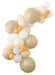 Gold and white double stuffed latex balloon arch kit with cream, white, gold, and metallic gold balloon garland on a white background.