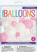 Pink, white, and gold latex balloon centerpiece kit packaging with pink and white balloons and gold foil confetti accents.
