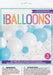 Blue, white, and silver latex balloon centerpiece kit packaging with blue and white balloons and silver foil confetti accents.