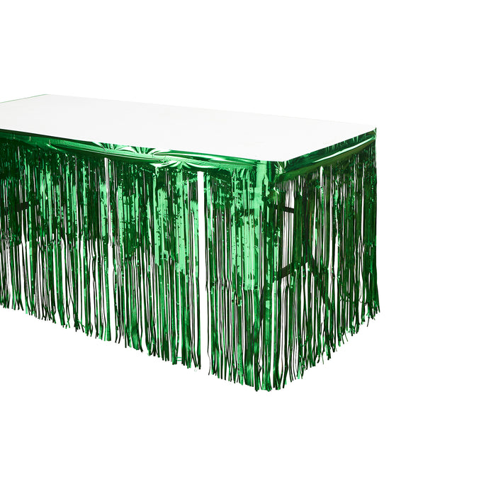 Product photo of Metallic Foil Table Skirt 14ft - Green — a Portofino party product shown on a plain background.