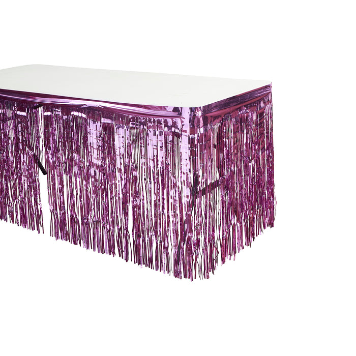 Product photo of Metallic Foil Table Skirt 14ft - Pink — a Portofino party product shown on a plain background.