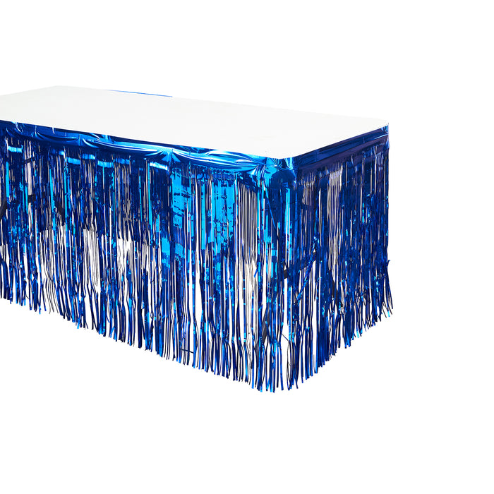 Product photo of Metallic Foil Table Skirt 14ft - Royal Blue — a Portofino party product shown on a plain background.