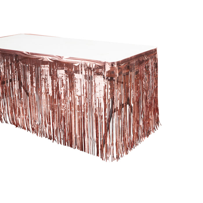 Product photo of Metallic Foil Table Skirt 14ft - Rose Gold — a Portofino party product shown on a plain background.