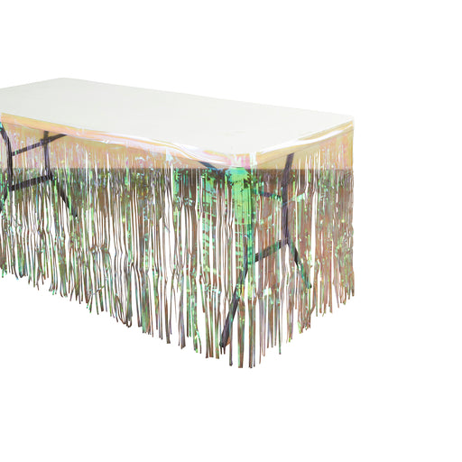 Metallic Foil Table Skirt 14ft - White Iridescent | 1ct