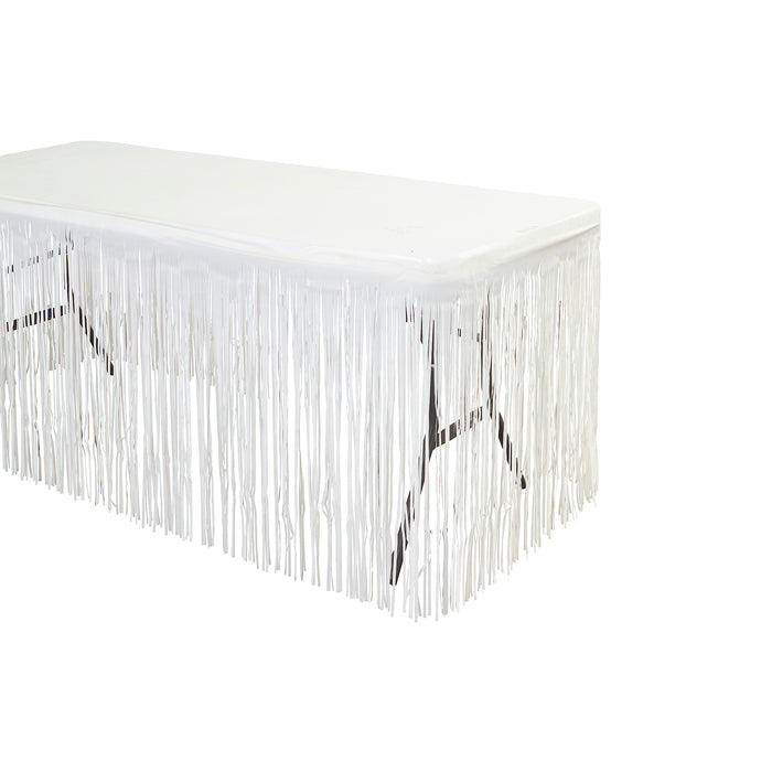 Product photo of Metallic Foil Table Skirt 14ft - White — a Portofino party product shown on a plain background.