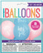Gender reveal 12-inch latex balloon pack with pink and blue balloons featuring white “baby girl” and “boy or girl” lettering.