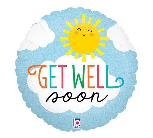 Get Well Soon Sun Glitter Holographic Mylar Balloon, 18"