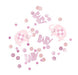 Pink Floral Elephant confetti with pink elephant cutouts, “BABY” text pieces, crown accents, and round pink confetti dots.