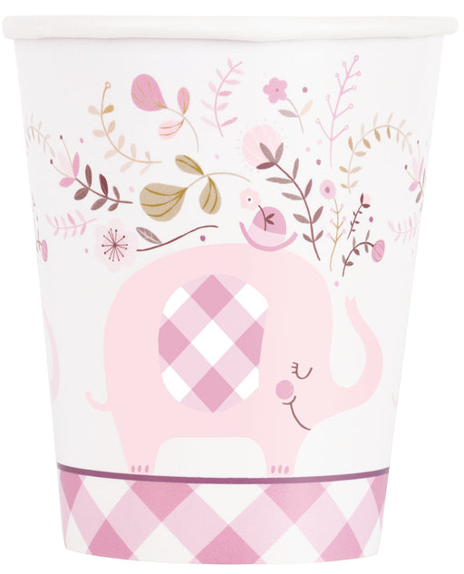 Pink Floral Elephant Cup 9oz | 8ct