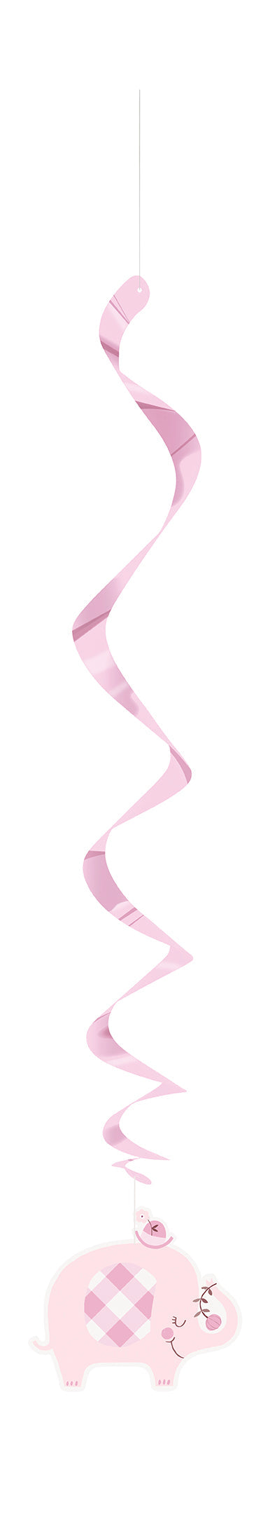 Pink Floral Elephant Hanging Swirl Decorations | 3ct