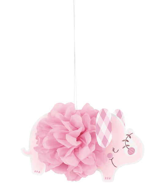 Pink Floral Elephant Hanging Puff Decoration 9in | 3ct