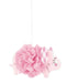 Pink Floral Elephant hanging puff decoration with pink tissue body, gingham ear detail, rosy cheek, floral accent, and hanging string.