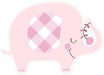 Pink Floral Elephant invitation shaped like a pink elephant with gingham ear detail, rosy cheek, and floral accent.
