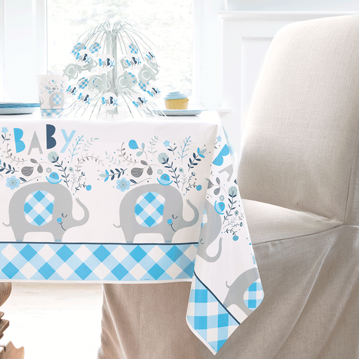 Blue Floral Elephant Plastic Tablecover | 1ct