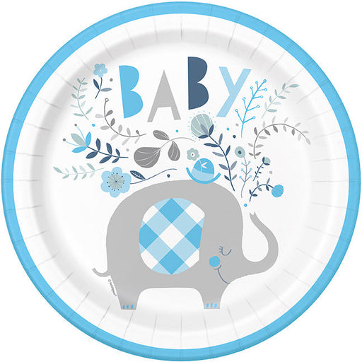 Blue Floral Elephant Round Plate 9in | 8ct