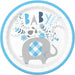 9in Round Plate Blue Floral Elephant - Party Supplies