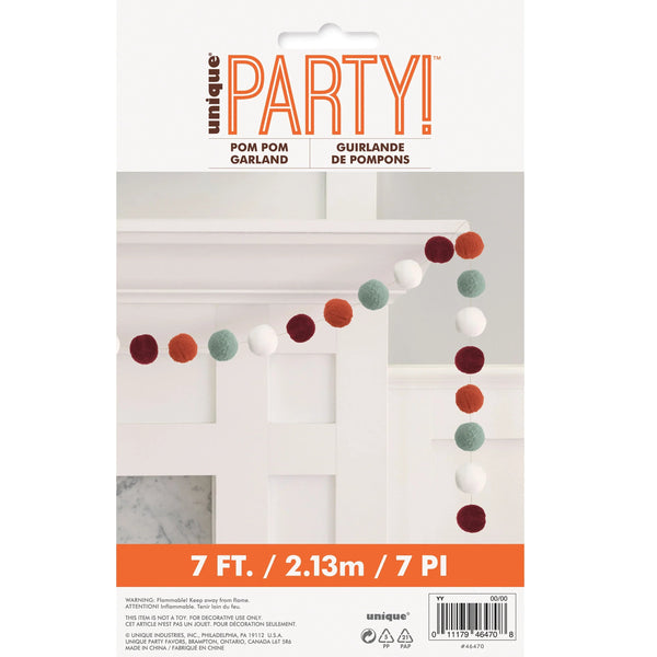 Thanksgiving Thankful Fall Felt Pom Pom Garland 7' | 1 ct