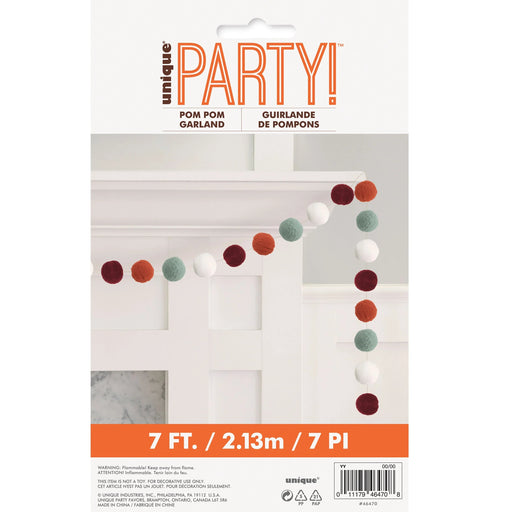 Thanksgiving Thankful Fall Felt Pom Pom Garland 7' | 1 ct