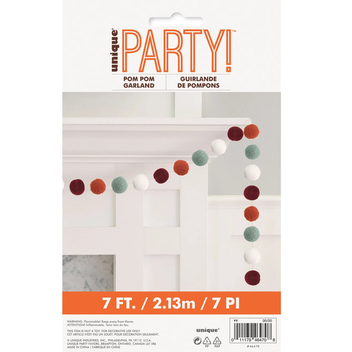 Thanksgiving Thankful Fall Felt Pom Pom Garland 7' | 1 ct