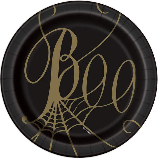 Halloween Black and Gold Spider Web Plates 7" | 8ct