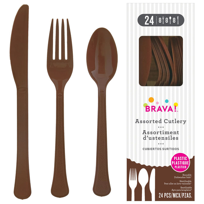 Chocolate Brown Assorted Plastic Cutlery | 24 pcs