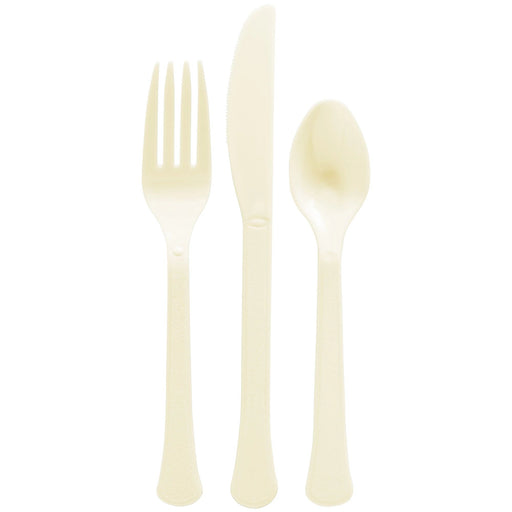 Vanilla Cream Plastic Assorted Cutlery | 24 pcs