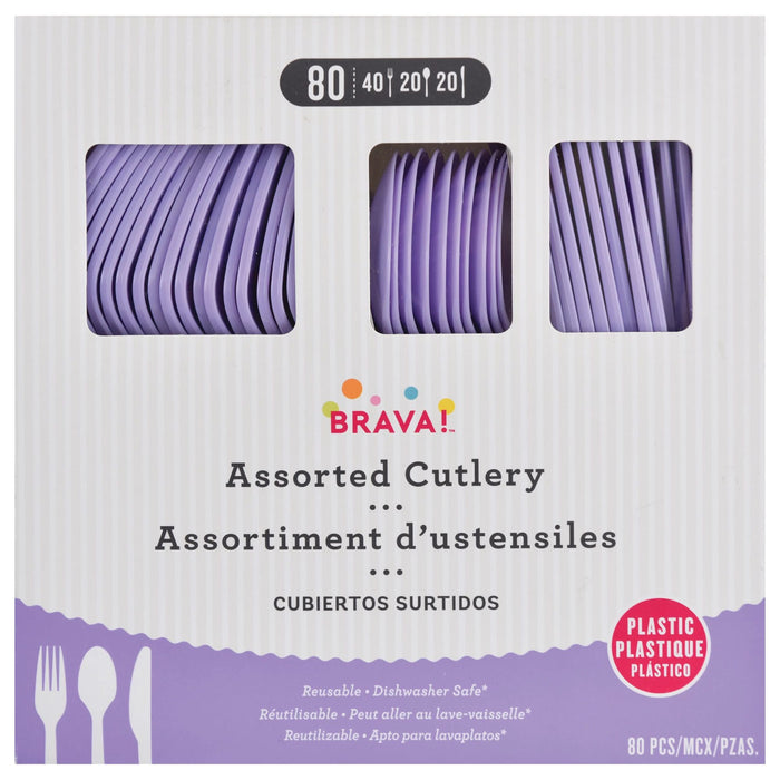 Lavender Plastic Assorted Cutlery | 80 pcs