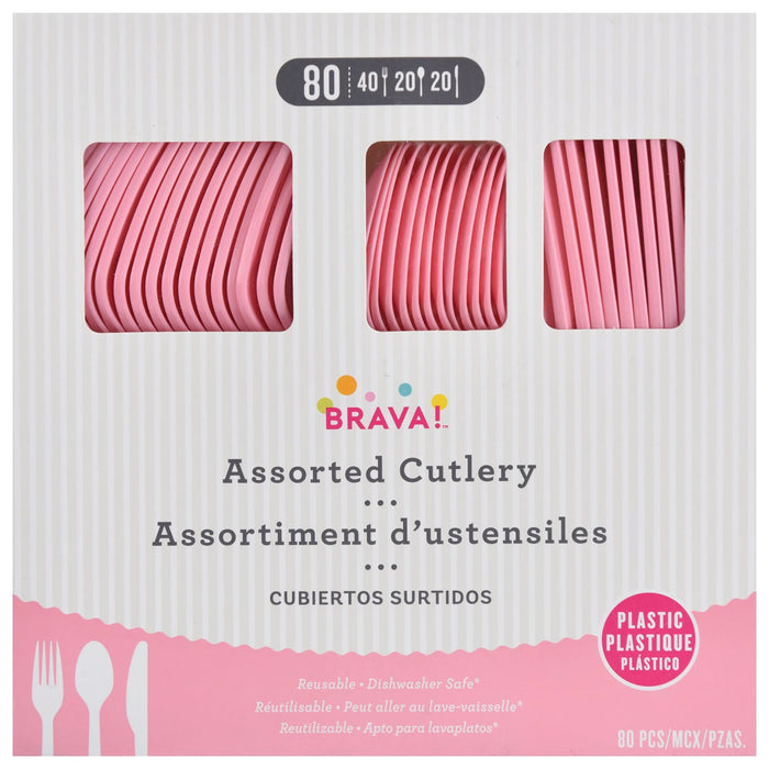 New Pink Plastic Assorted Cutlery | 80 pcs