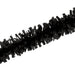 Black crinkled tissue paper festooning strand stretched diagonally against a white background, showing the ruffled texture along its length.