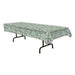 Green camouflage patterned rectangular tablecloth draped over a black folding table frame.