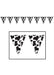 Black and white cow print pennant banner with eight triangular flags displayed above a framed section showing two larger cow print pennant flags.
