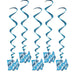 Five blue spiral hanging decorations with "It's A Boy" text charms attached at the bottom.