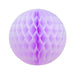 Lavender tissue paper honeycomb ball with diamond-pattern folds creating a three-dimensional spherical decoration.