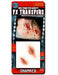 Red and black packaging displaying two realistic wound transfer designs labeled "Shanked" for special effects makeup applications.