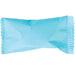 Light blue wrapped candy with crimped edges on both ends and a twisted center, typical of a mint cream confection.