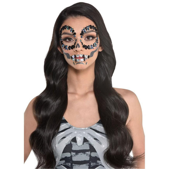 A women wearing a Skeleton Face Jewelry kit.