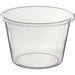 Clear plastic cylindrical ice bucket with wide opening and curved sides, approximately 13 inches tall and 9 inches wide.