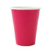 Bright magenta paper cup with white rim displayed against a white background.
