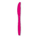 Bright magenta plastic knife displayed vertically against a white background.
