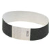 Black Tyvek wristband with white clasp featuring a wavy pattern and printed text, shown as a single rolled band against a white background.