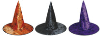 Full-length product photo of the Witch Hat with Spiderweb Pattern, shown against a plain white background. A Halloween decoration.
